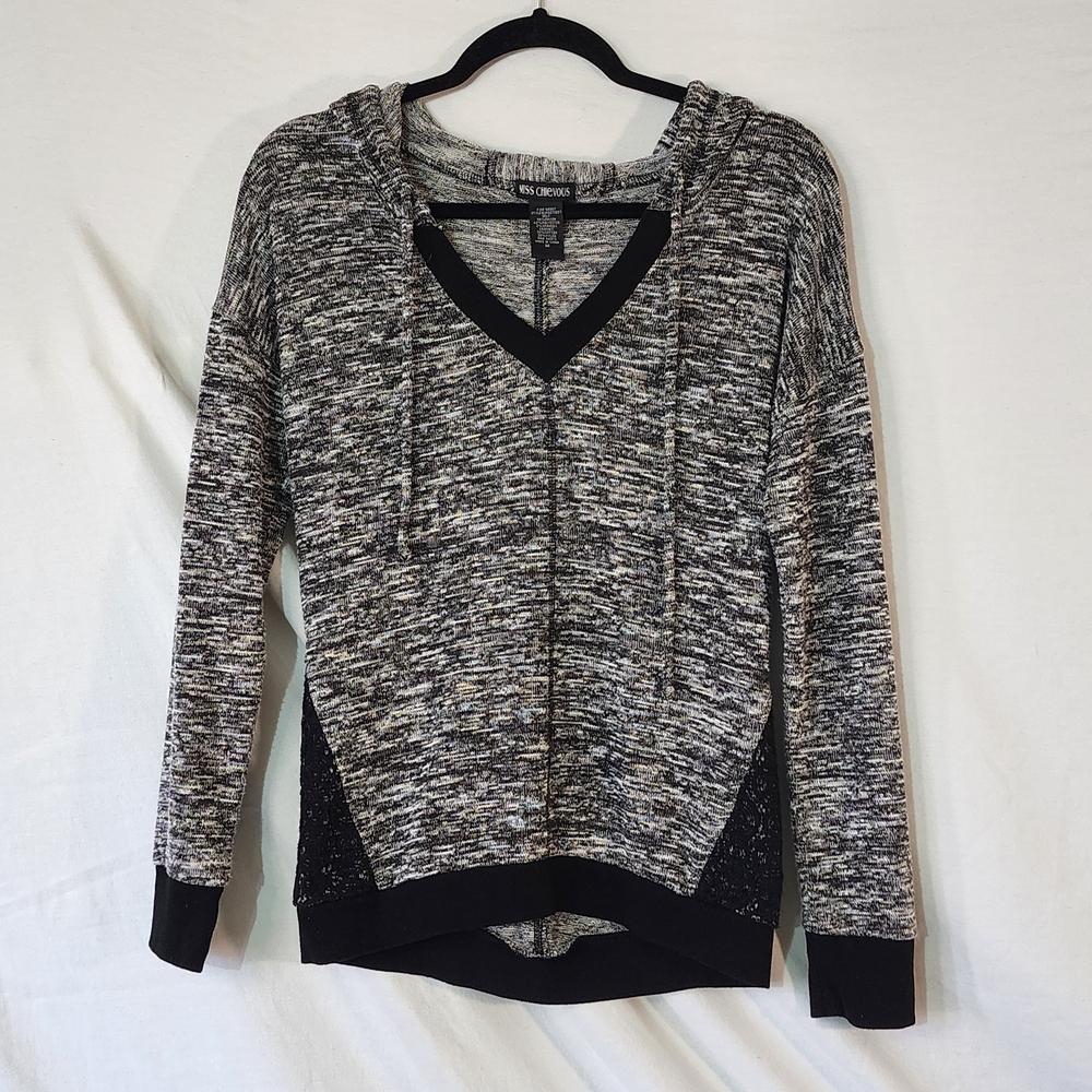 Miss Chievous V-Neck Sweater in Black and Gray